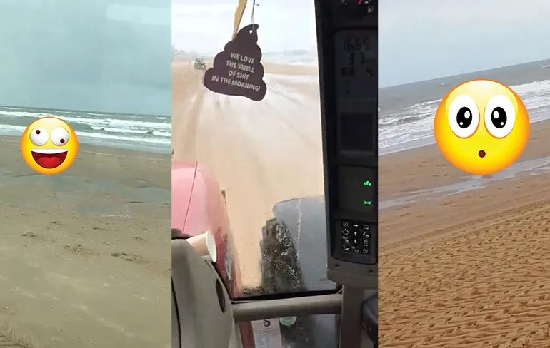 Boertjes die met trekkers over strand reden hebben dag van hun leven gehad