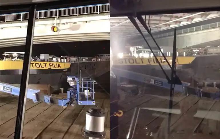 Bootje maakt klapper op het Albertkanaal in Belgie