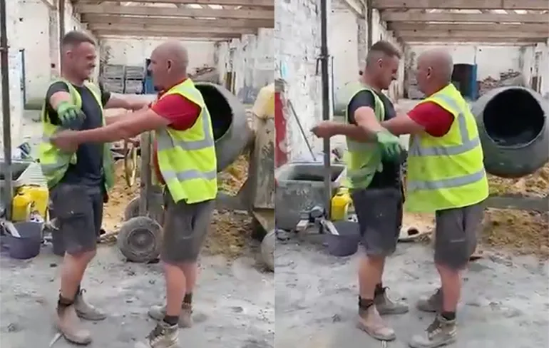 Bouwvakker trapt met open ogen in gewichtige grap