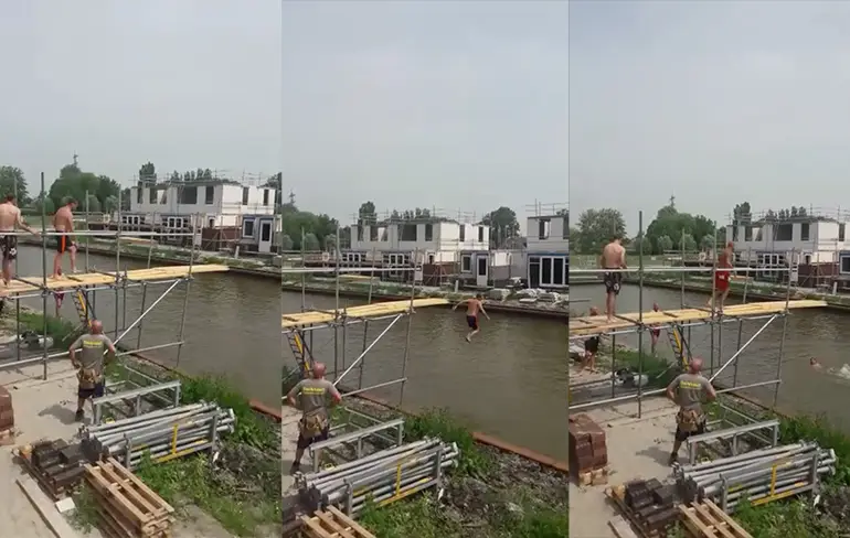 Bouwvakkers in Sneek hebben eigen duikplank gemaakt