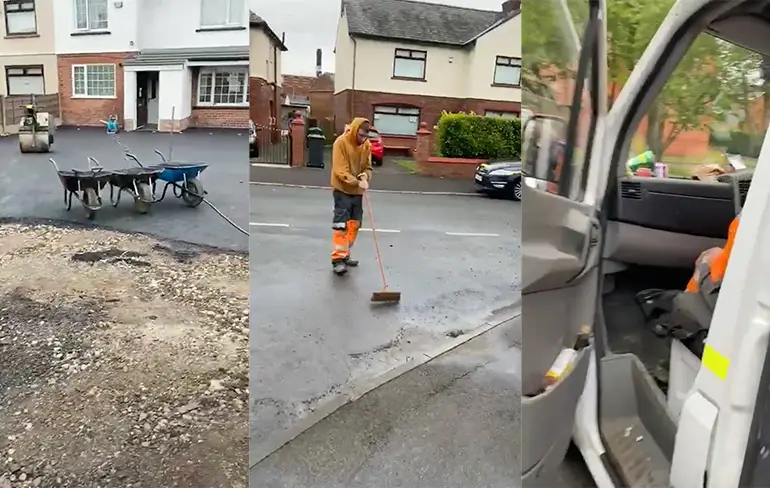 Bouwvakkers zijn bezig om de dag op te starten