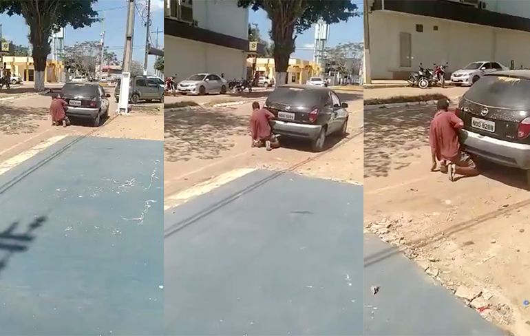 Braziliaans vies mannetje betrapt op hompiekurken met auto...
