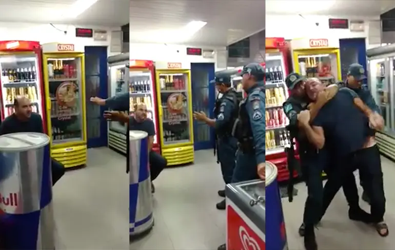 Braziliaanse Coppers hebben moeite om een man te arresteren