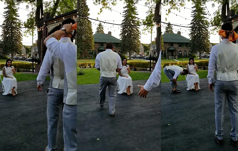 Bruidegom wil alvast een voorproefje nemen van de huwelijksnacht