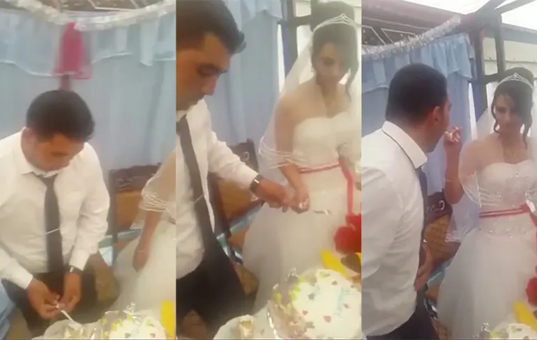 Bruidje moet wel even normaal doen op haar trouwdag!