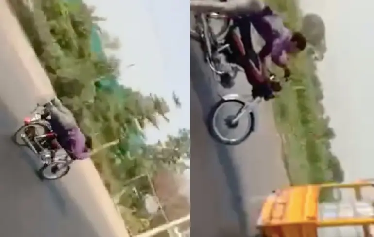 Op je buik op je motor rijden blijkt geen goed idee