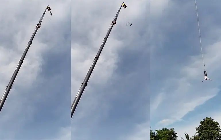 Bungeejump in Polen gaat fout: Harnas gleed van man zijn benen