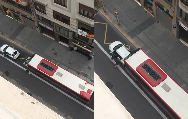 Busschauffeur in Valencia gebruikt bus om road rage uit te vechten