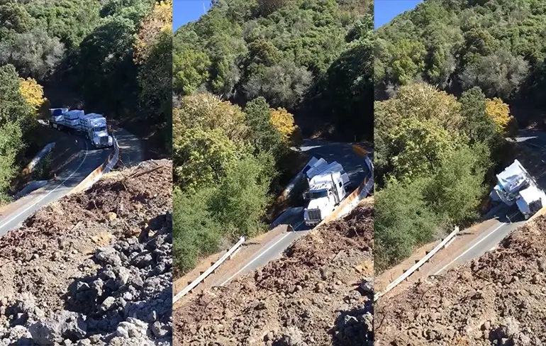 Chauffeur in Californië negeert verkeersborden en schuift van de weg