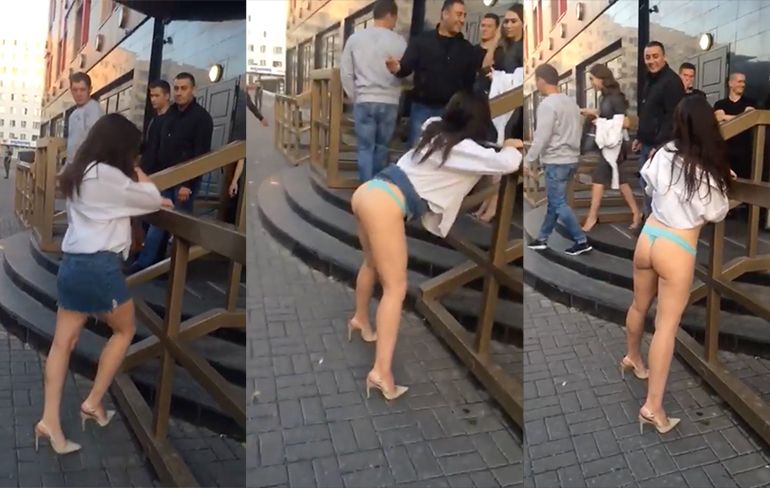 Chick bij club in Tatarstan is een klein beetje dronken