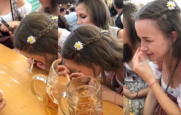 Chick op Oktoberfest zorgt ervoor dat er geen lijntjes meer zijn...