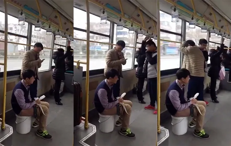 Chinees gaat lekker zitten in de bus...