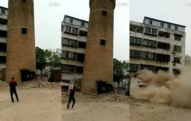 Chinese bouwvakker bedolven onder watertoren