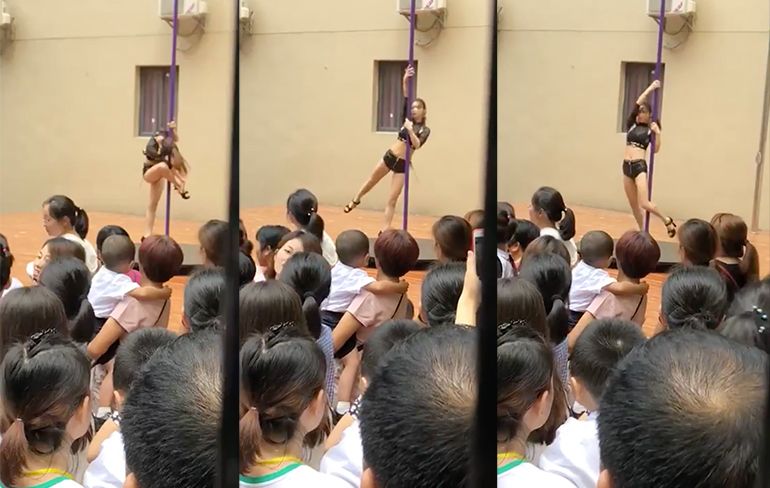 Chinese kleuterschool opent schooljaar met optreden paaldanseres