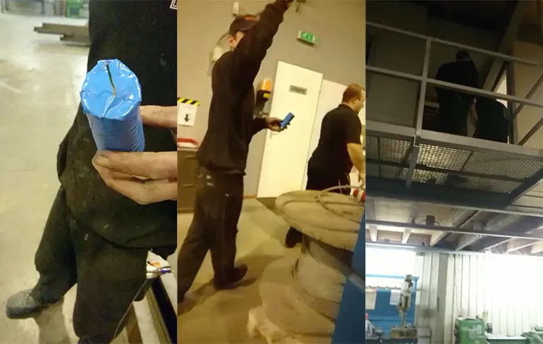 Collega's laten schrikken met ingetapedte WC-rol met een lontje...