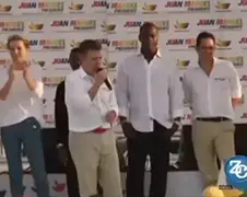 Colombiaanse president Juan Manuel Santos houdt niet droog...