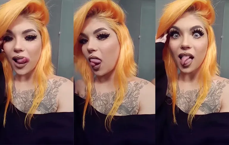 Dame heeft gespleten tong en over beide helften controle