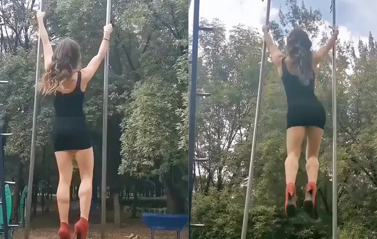 Dame traint nog even flink voordat ze gaat stappen