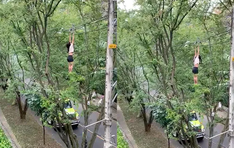 Dame zo onder invloed dat ze over hoogspanningskabels wil lopen