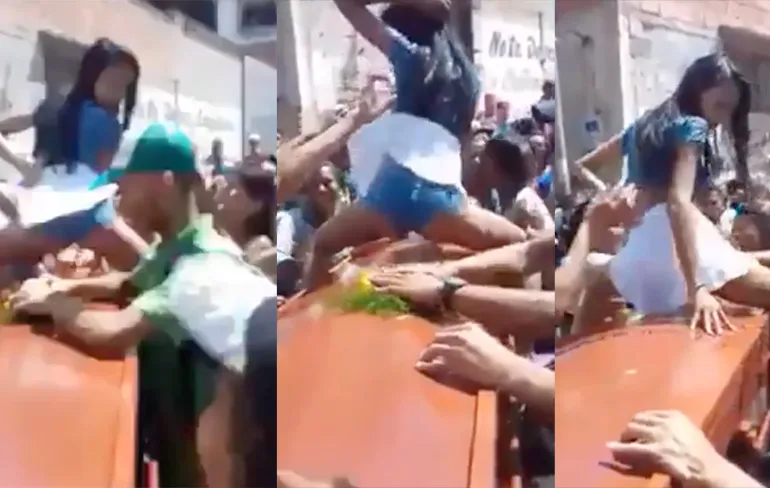 Dames Venezuela rouwen door te twerken op lijkkist