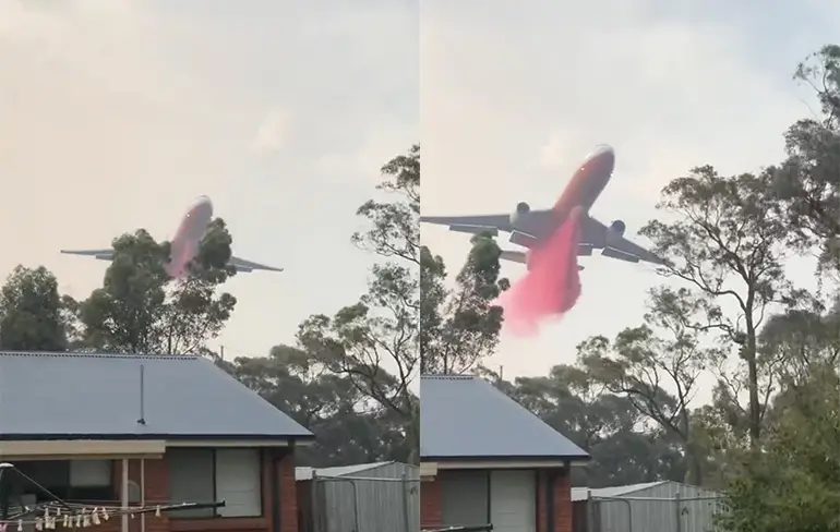 DC-10 laat brandvertragende vloeistof vallen vlak bij huis