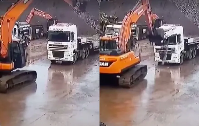 Doorgedraaide machinist van graafmachine sloopte ook een Range Rover