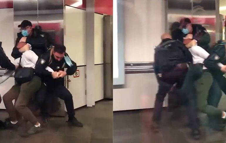 Drie boa's nodig om iemand te arresteren op metrostation in Rotterdam