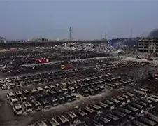 Drone beelden rampgebied Chinese havenstad Tianjin