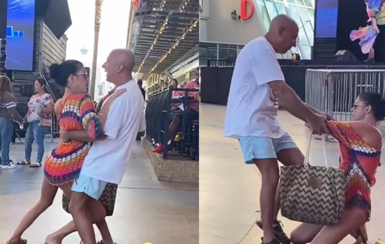 Alleen in Vegas! Vrouw is zo dronken dat ze niet eens meer kan lopen