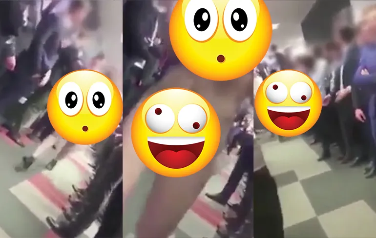 Echte Wolf of Wall Street taferelen met naakte dame op Pools kantoor...