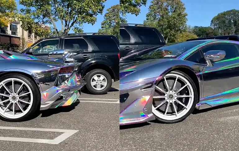 Een Lamborghini met regenboog chrome wrap iets voor jou?