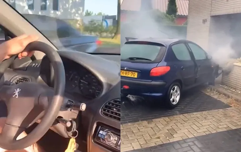 Eerste keer driften in eerste auto is niet helemaal goed gedaan