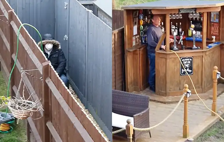 Engelse buren delen een kroeg in de tuin tijdens quarantaine