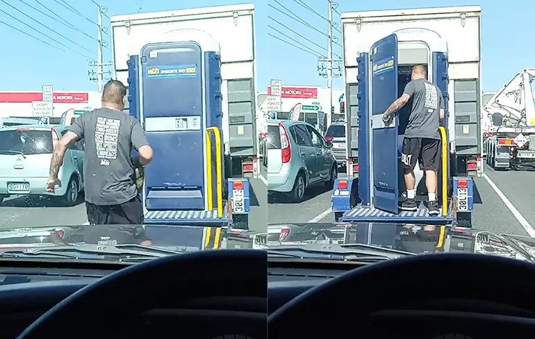 Even gebruik maken van mobiel toilet, maar toen sprong het stoplicht op groen...