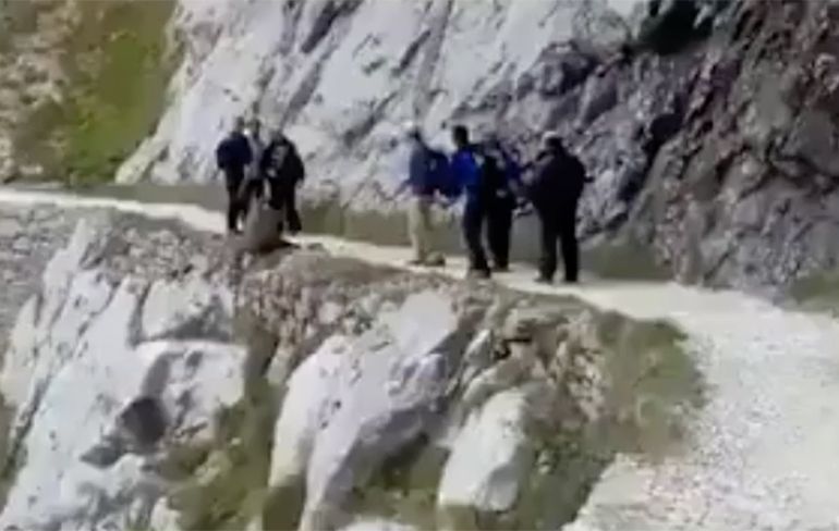Everzwijn wordt van klif geduwd door groep wandelaars in Spanje