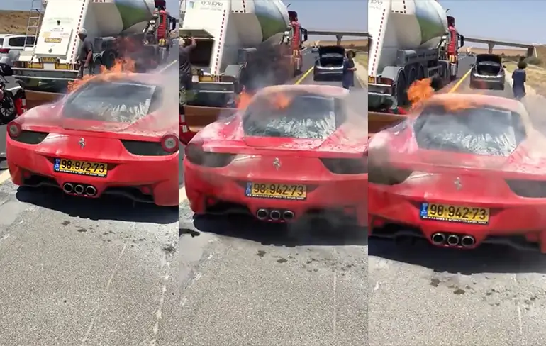 Ferrari in de fik op snelweg in Israel