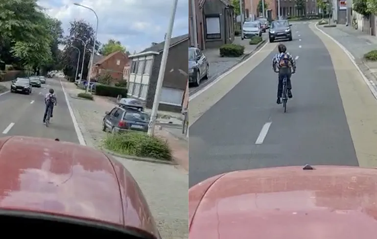Fietser in het Belgische Hoogstraten denkt dat de weg van hem is