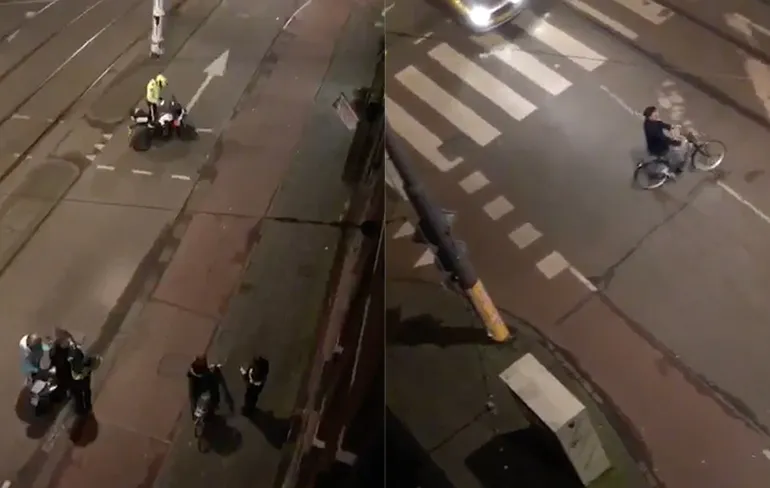 Fietser probeert verstoppertje te spelen tijdens avondklok
