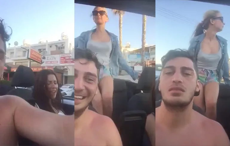 Filmende chauffeur in cabrio laat zich afleiden door zijn passagiers