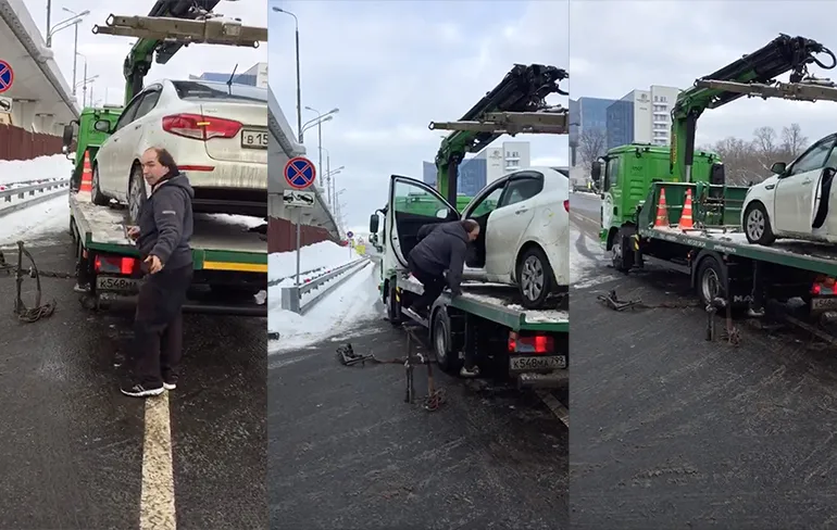 Fout geparkeerde Rus wil absoluut niet weggesleept worden