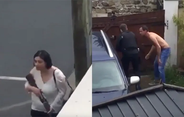 Franse agent arresteert een vrouw gewapend met een geweer
