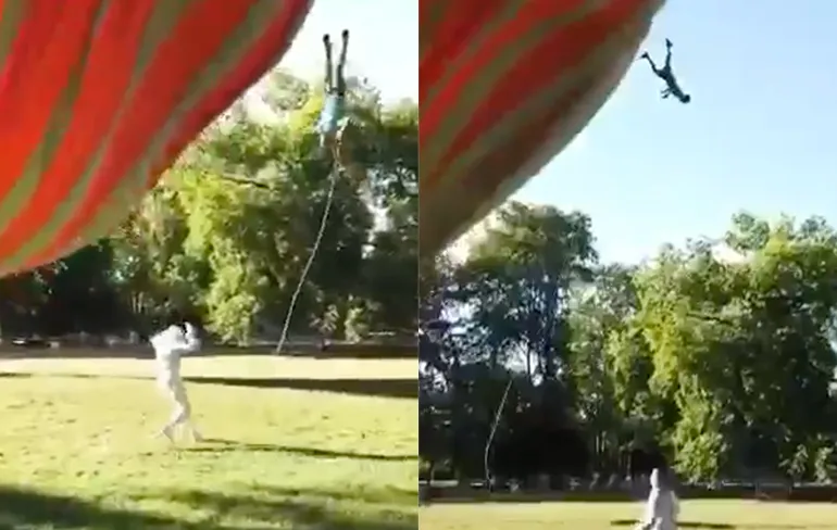 Ga je ineens mee de lucht in met luchtballon op winderige dag