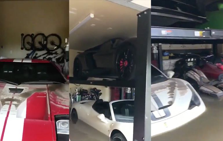 Garage met supercars ondergelopen als gevolg van Orkaan Irma