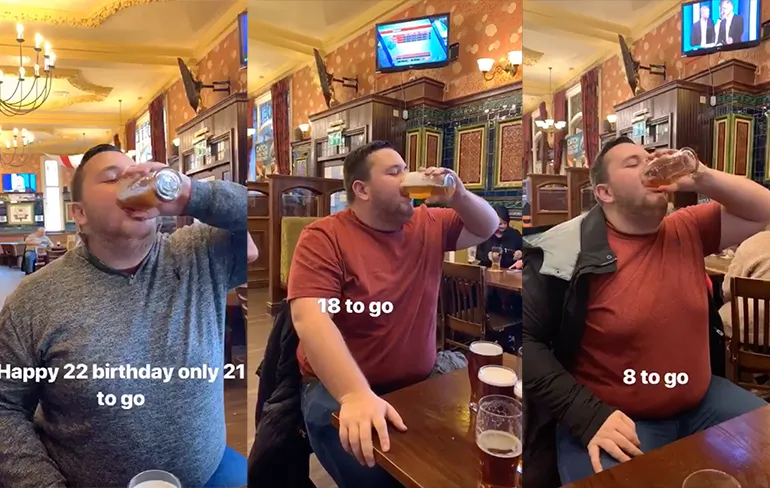 Gast is 22 jaar geworden en drinkt dus 22 biertjes