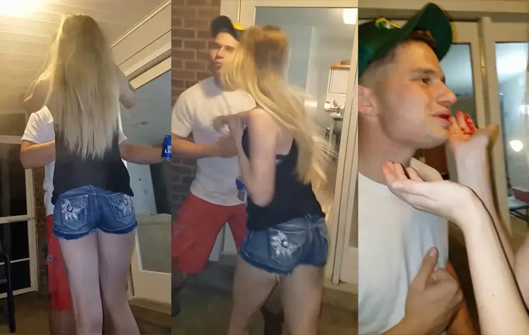Gast laat chick tot bloedens toe op zijn gezicht rammen