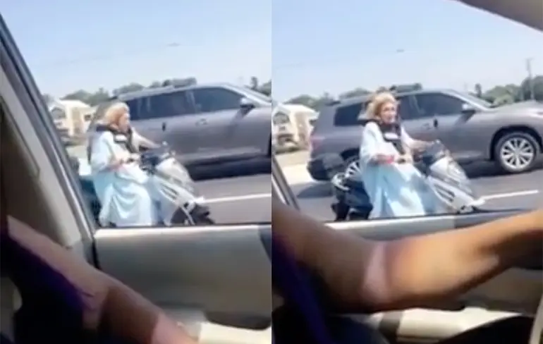 Gek vrouwtje is op een scooter ontsnapt uit het ziekenhuis