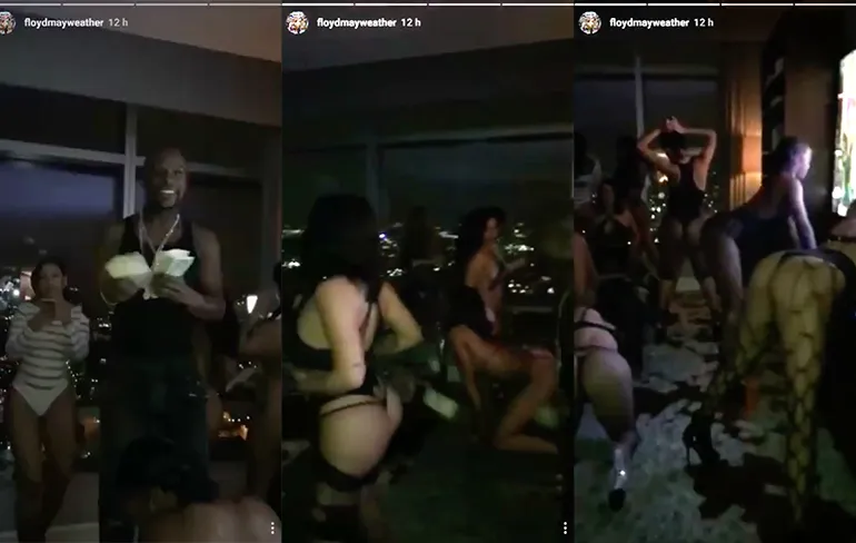 Geld strooien en schuddende bolle billen op afterparty Floyd Mayweather