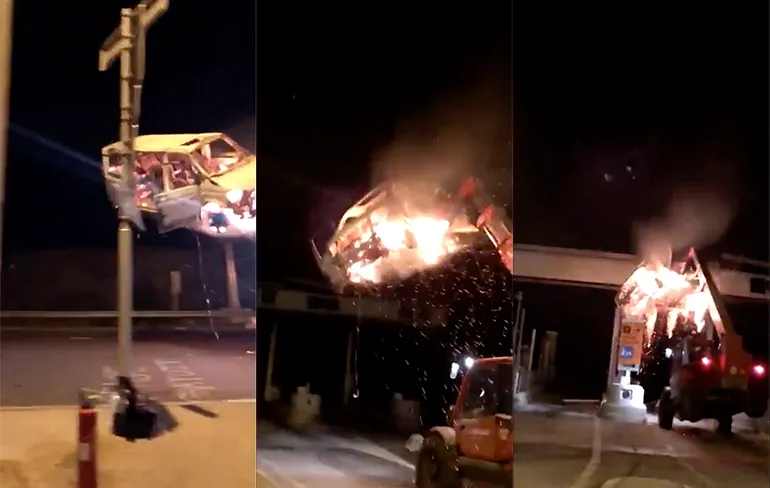 Gele hesjes zetten auto in de fik en proberen tolweg te blokkeren