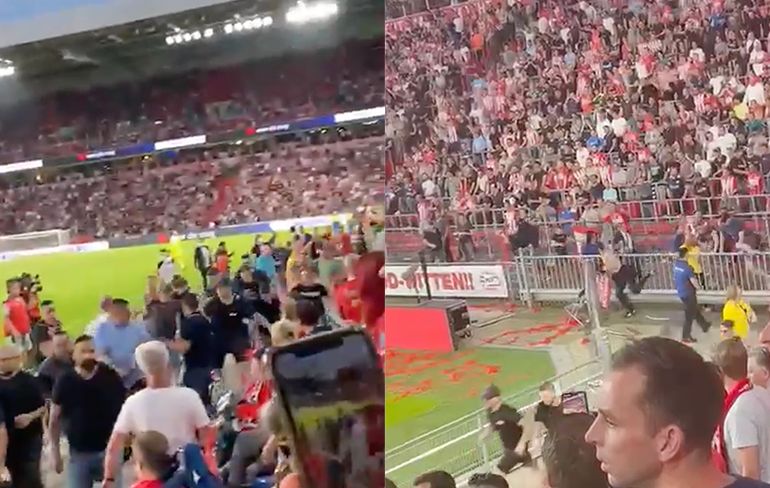 Gezelligheid tussen supporters PSV en Galatasaray langs het veld