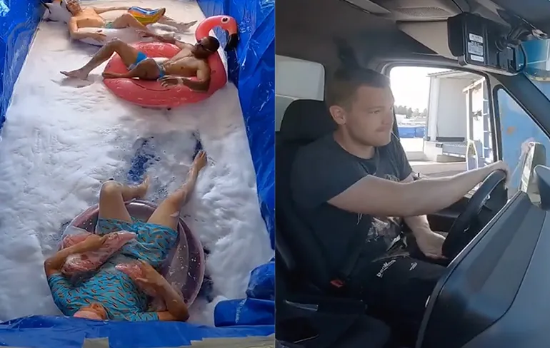 Golfslagbad in een vrachtwagen